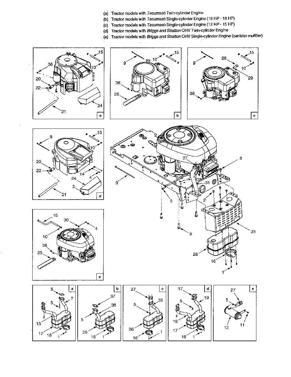 Engines/muffler Diagram and Parts List for 13AN771G731  MTD Lawn Tractor