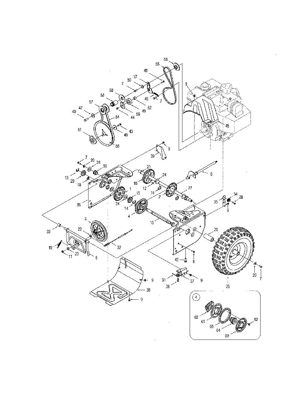 Belt/pulley/wheels Diagram and Parts List for 31AE6LFG700  MTD Snow Blower