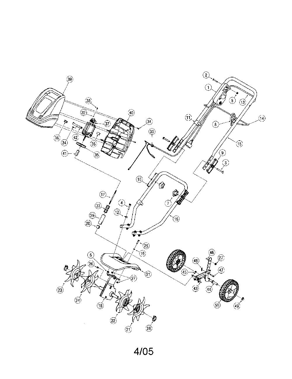 Cultivator assembly Diagram and Parts List for 21A-154A799  MTD Tiller