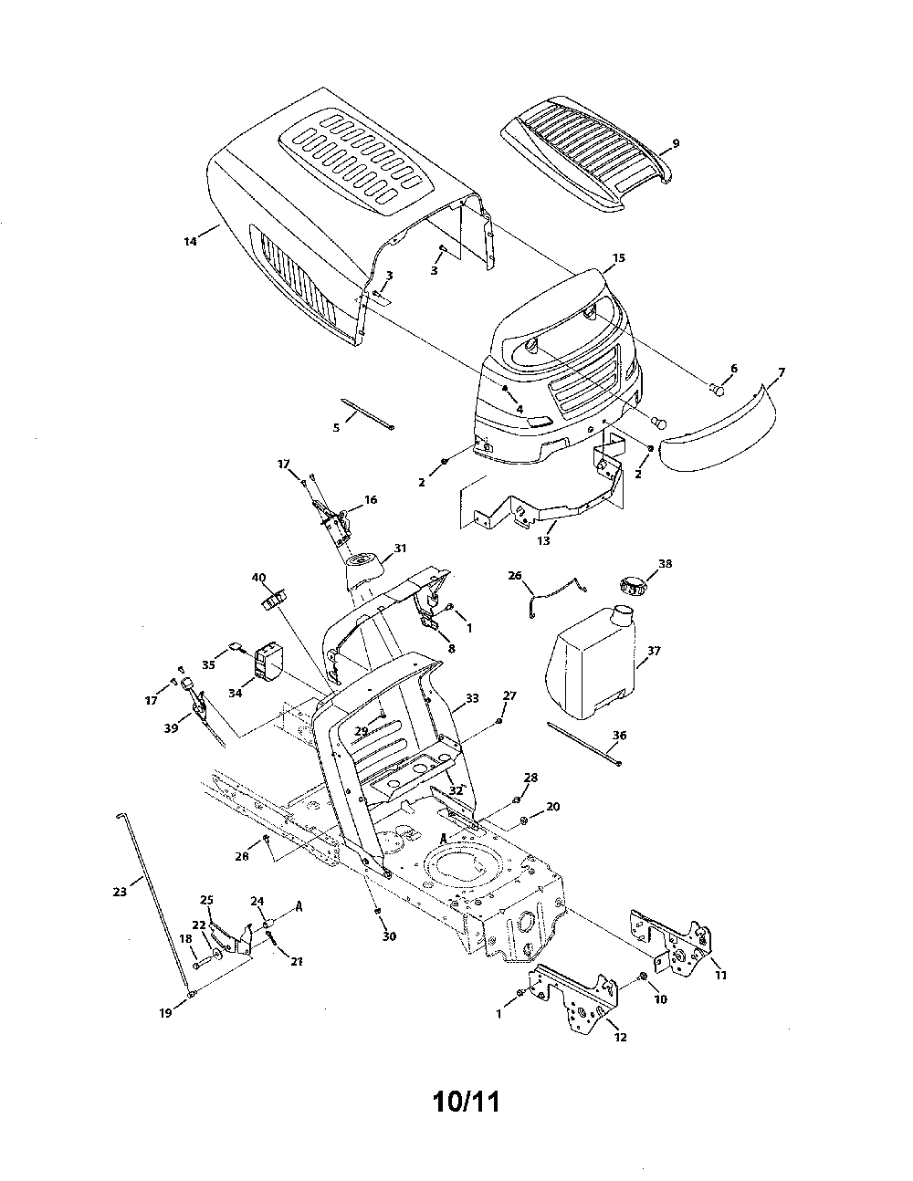 1 & 5 style hood Diagram and Parts List for 13AL795T057  MTD Lawn Tractor