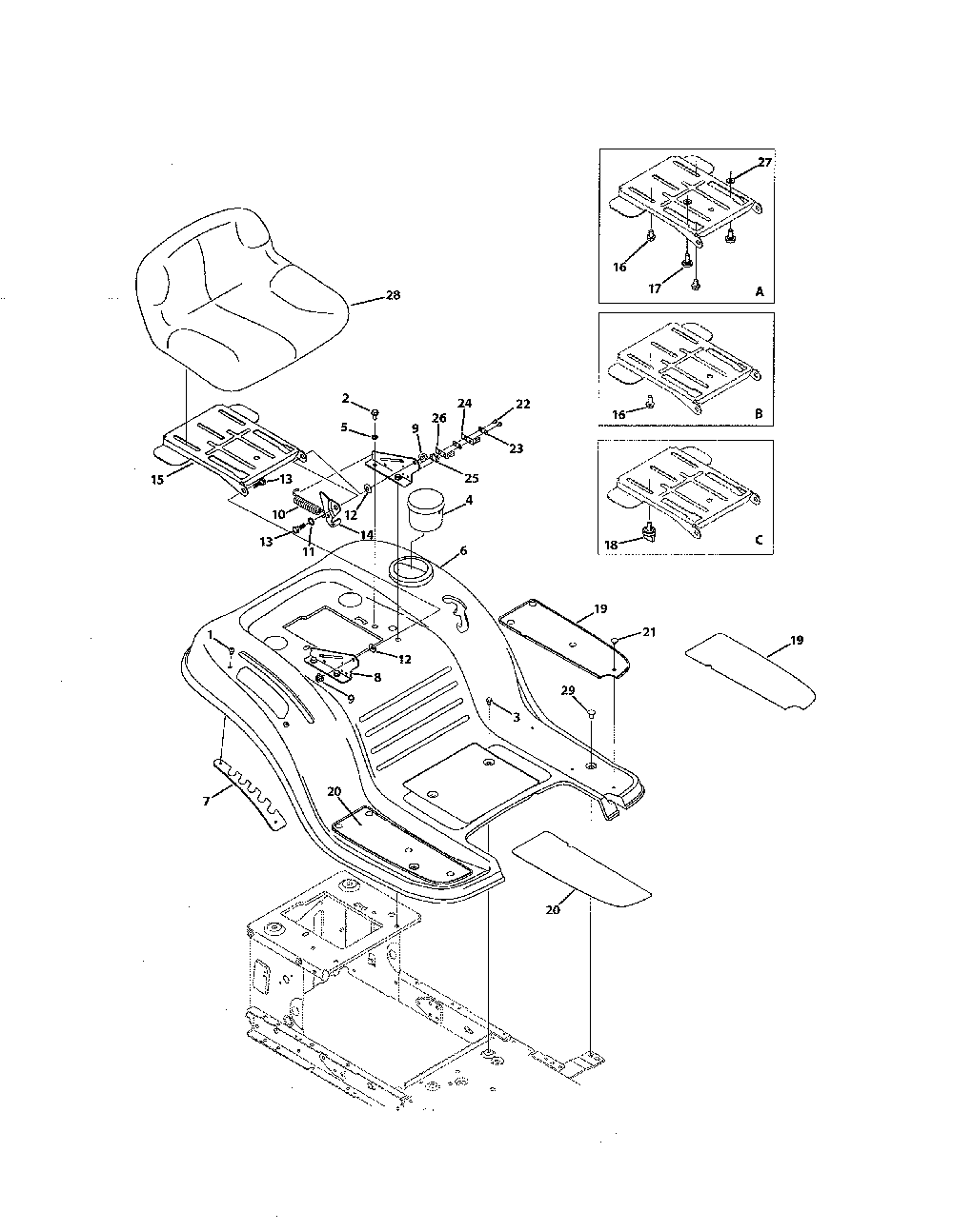 Seat & fender Diagram and Parts List for 13WC76LF031  MTD Lawn Tractor
