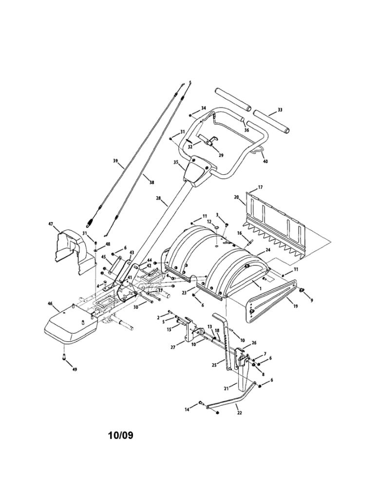 Handle/Tine Shield Diagram and Parts List for 40M  MTD Tiller