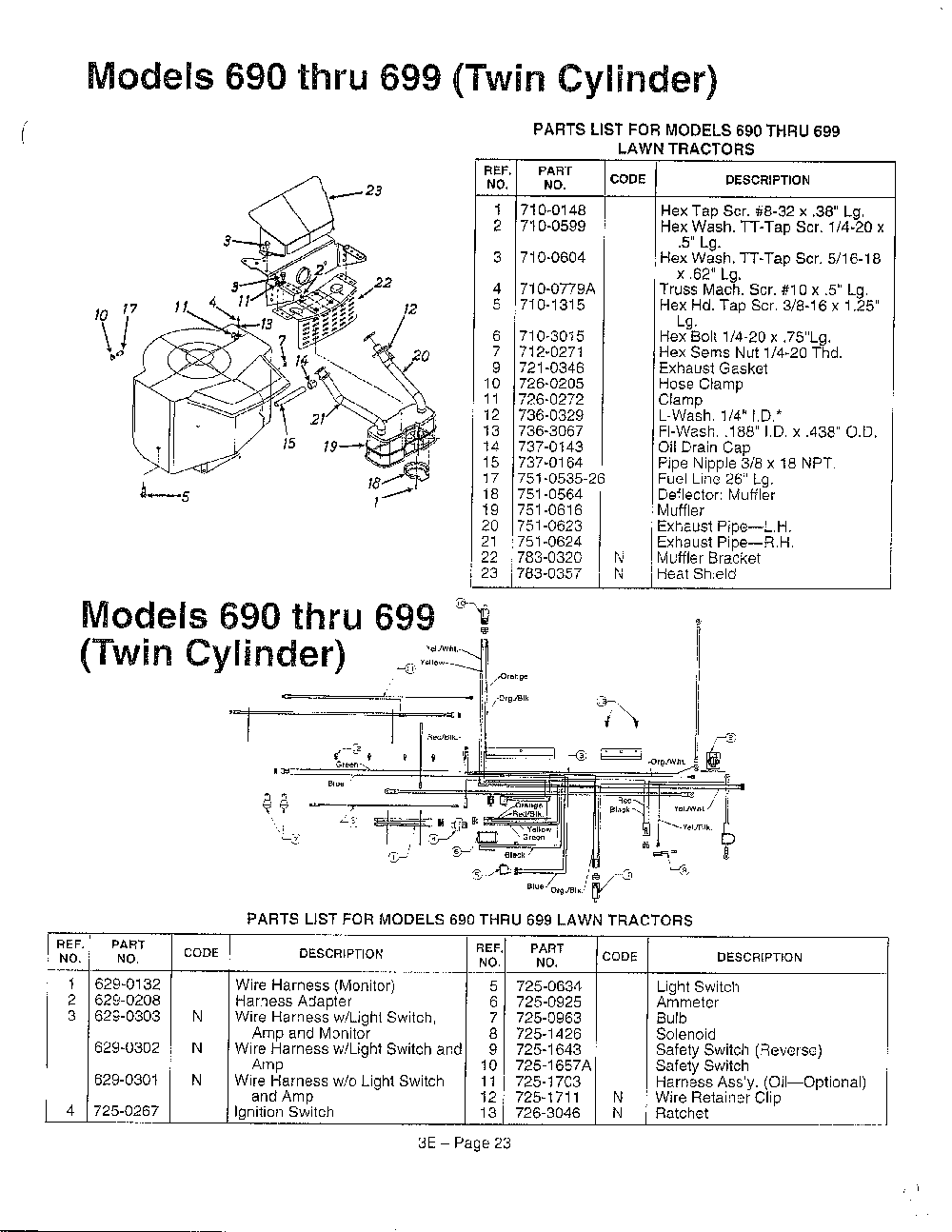 Models 690-699 and electrical page 5 Diagram and Parts List for 3650002  MTD Lawn Tractor