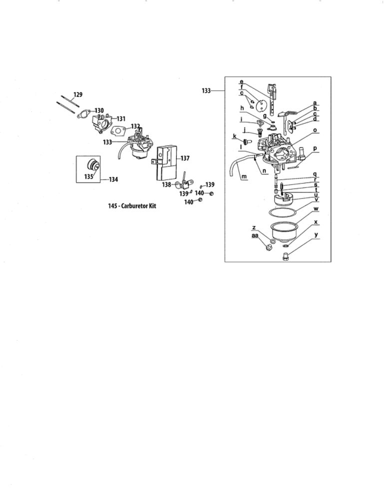 Carburetor Diagram and Parts List for 952Z478-SUB  MTD Engine