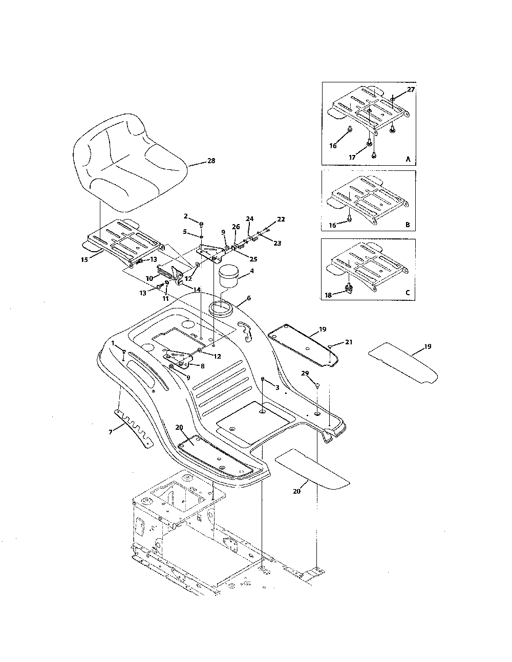 Seat and fender Diagram and Parts List for 769-05404  MTD Lawn Tractor