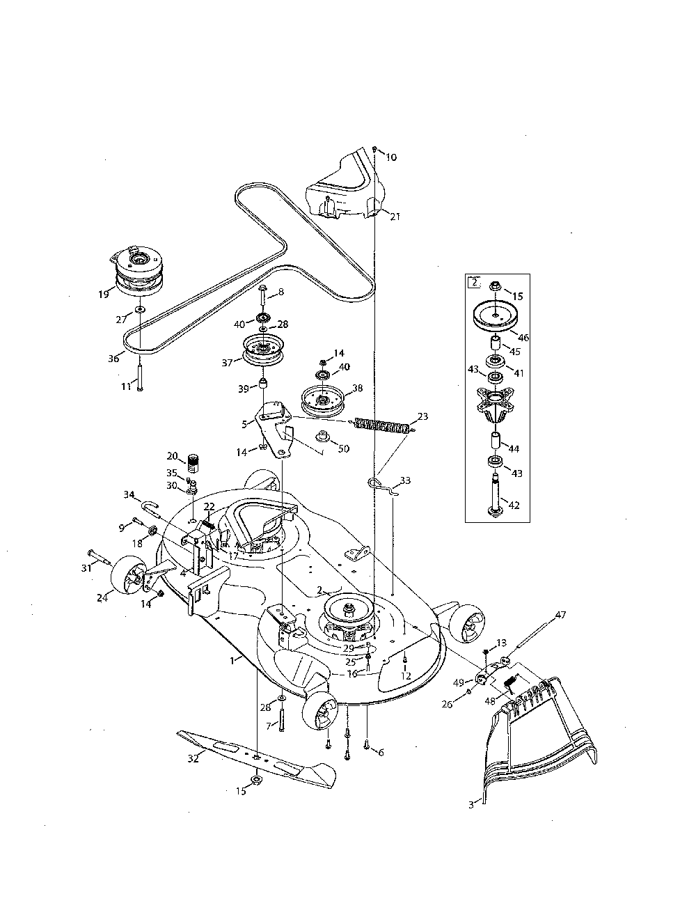 Mower deck/spindle Diagram and Parts List for 17AKCACT099  MTD Lawn Mower