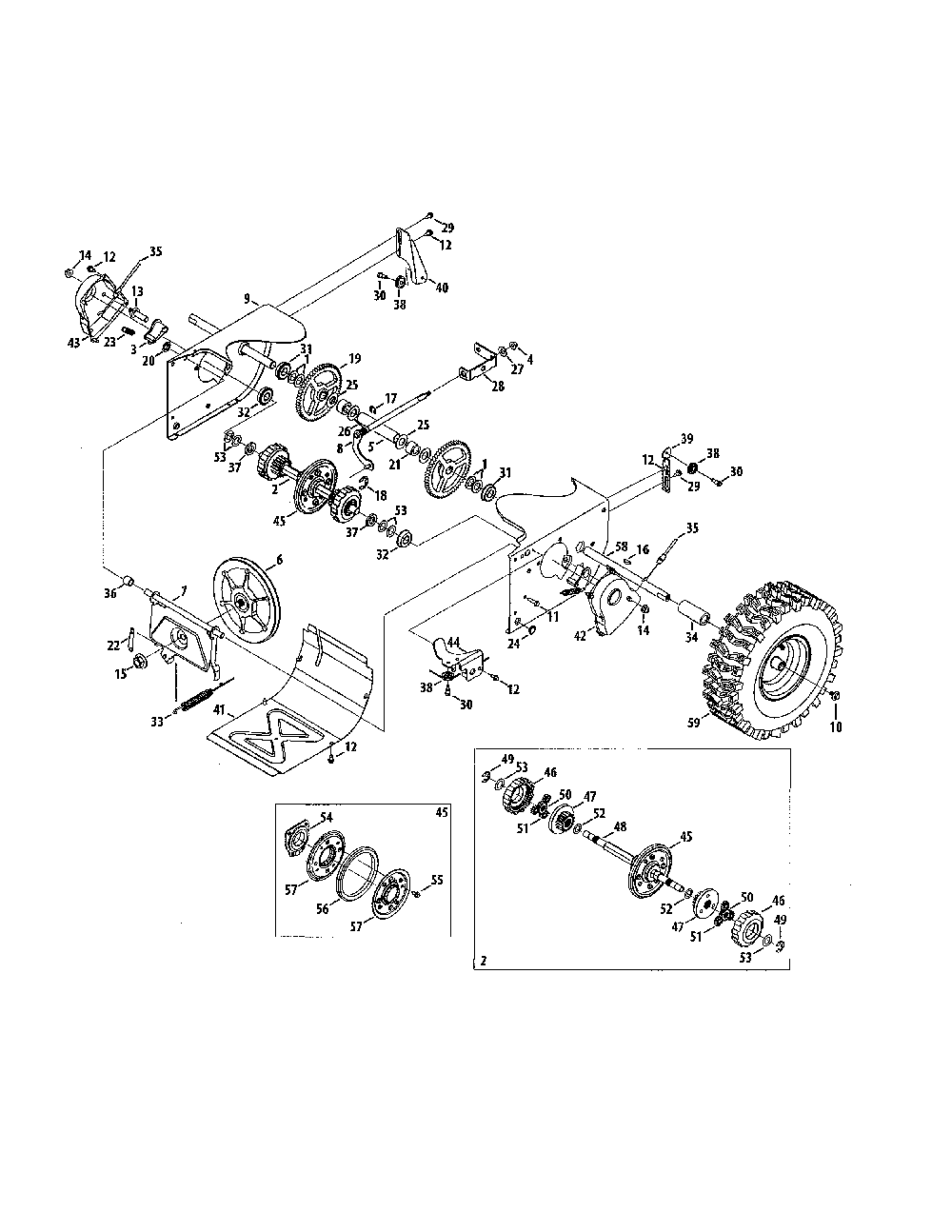 Drive shaft/wheels Diagram and Parts List for 31AH8ESJ799  MTD Snow Blower