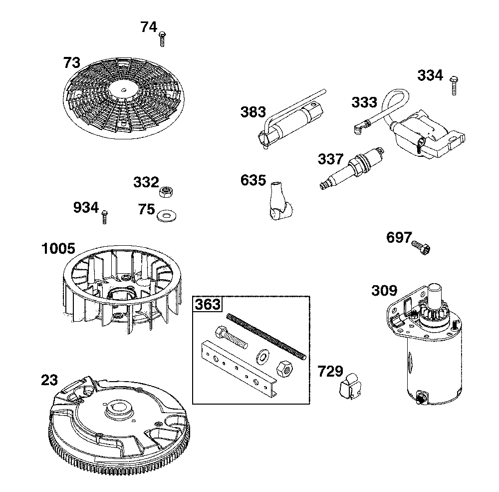 Flywheel/ignition/starter Diagram and Parts List for 17ADFACS093  MTD Lawn Mower