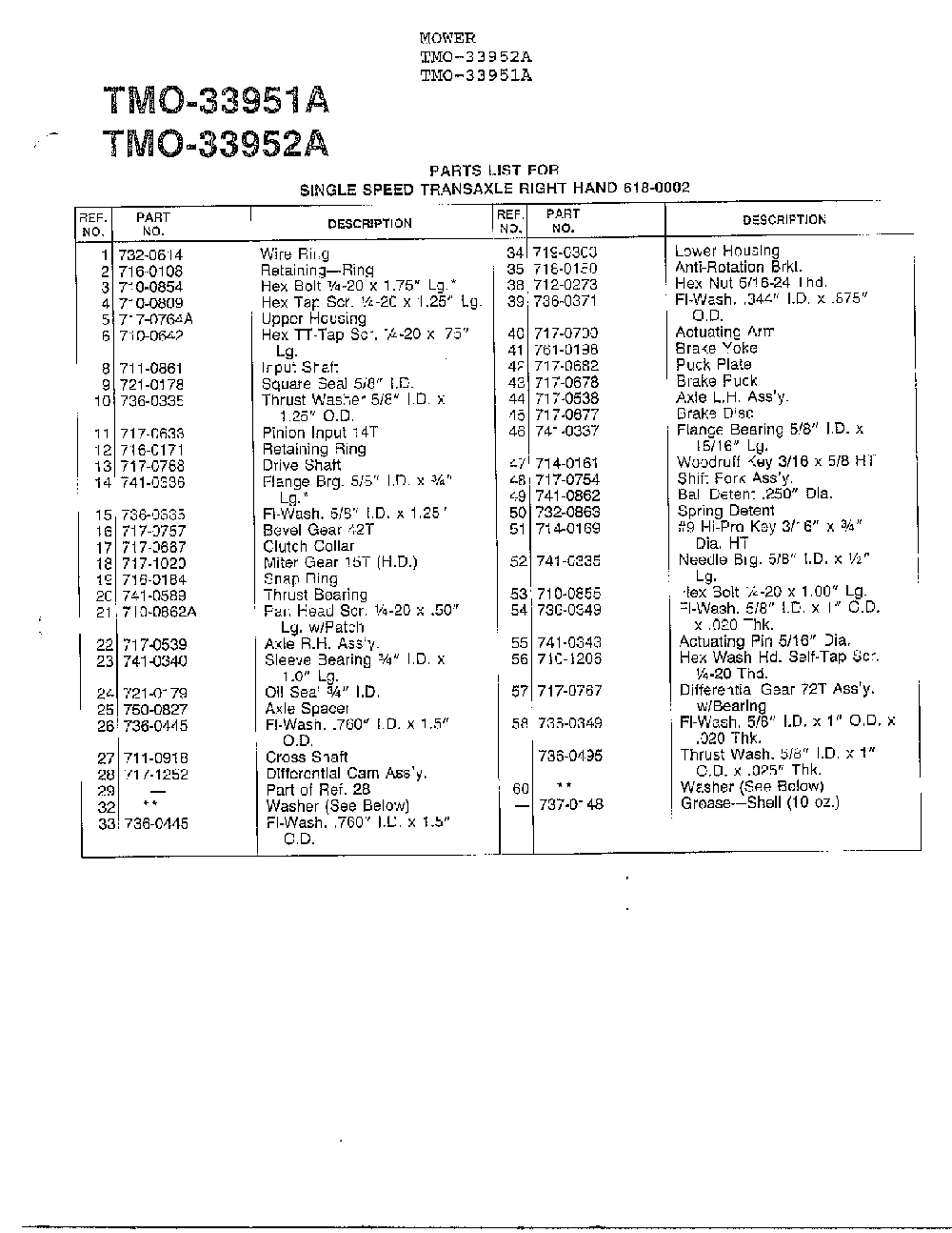 Single speed transaxle rh page 2 Diagram and Parts List for 33951A  MTD Lawn Mower