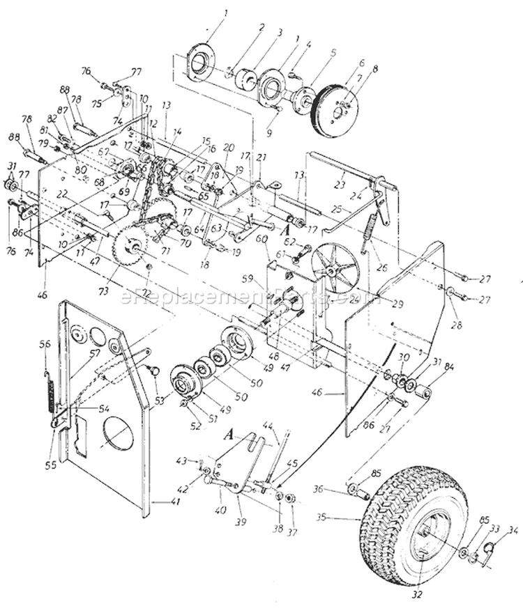 Page D Diagram and Parts List for 850-054 1988 MTD Snow Blower