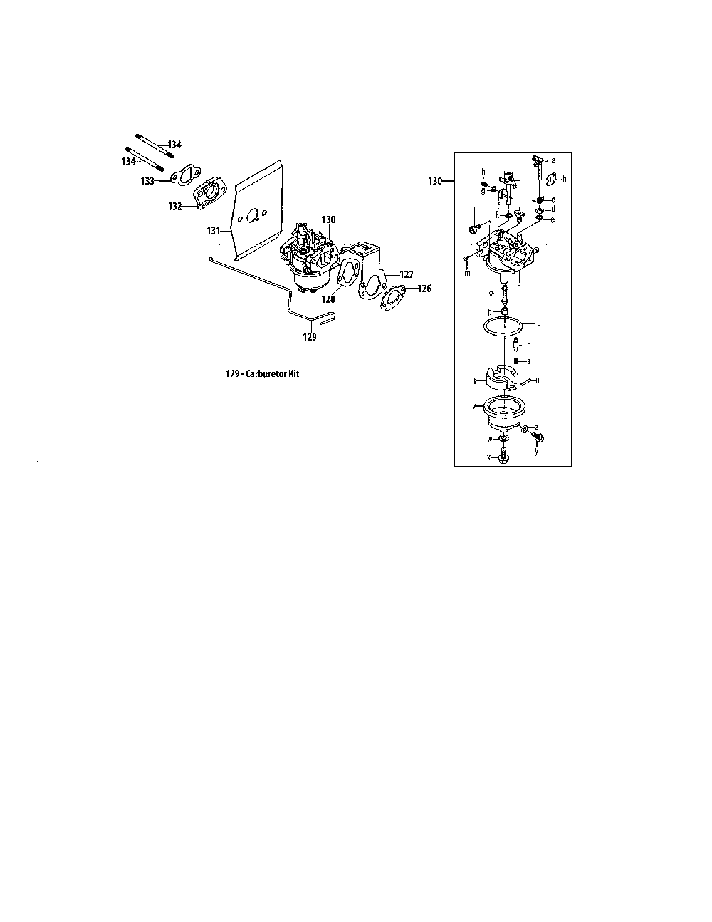 Carburetor Diagram and Parts List for 12ABC32J799  MTD Lawn Mower