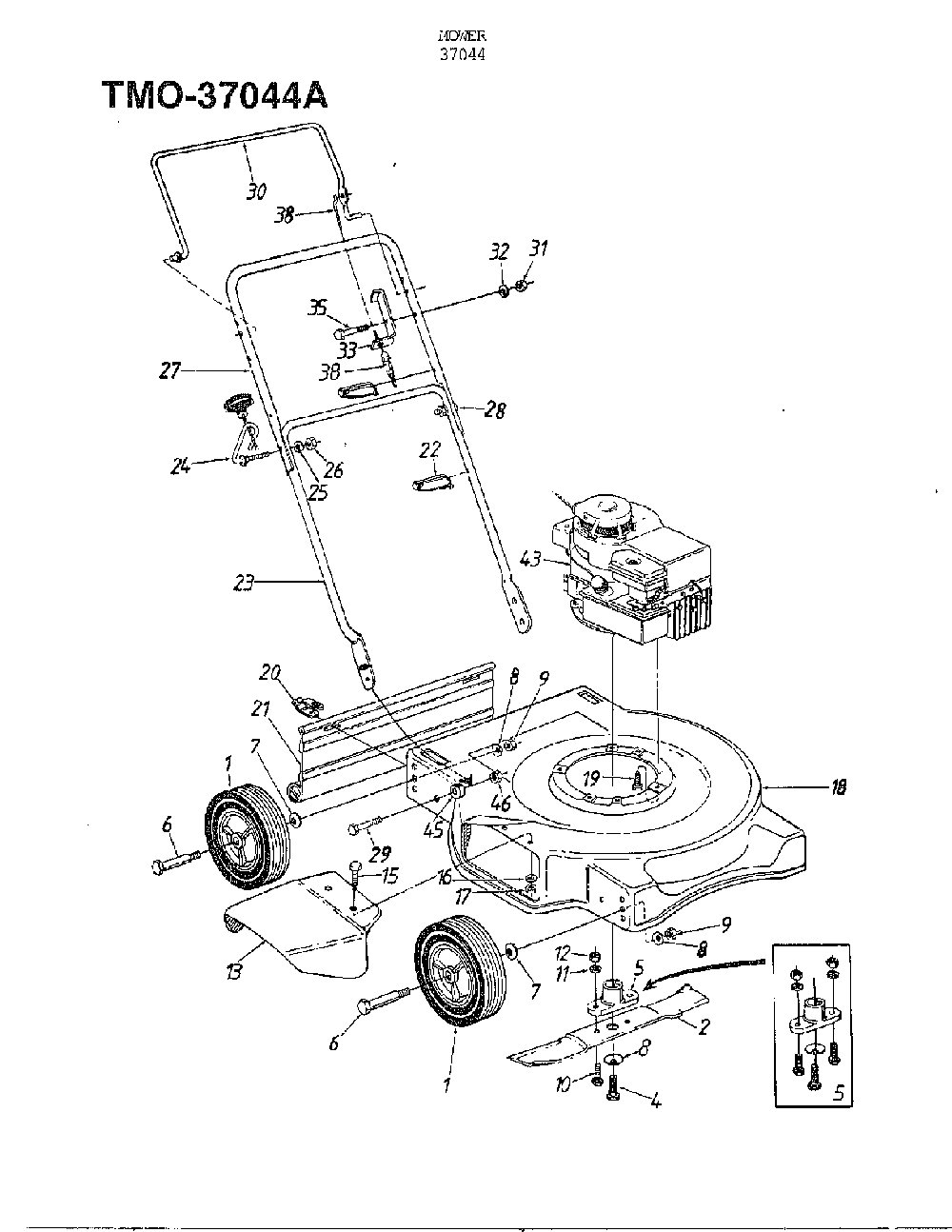 3.5hp 20" rotary mower Diagram and Parts List for 37044A  MTD Lawn Mower