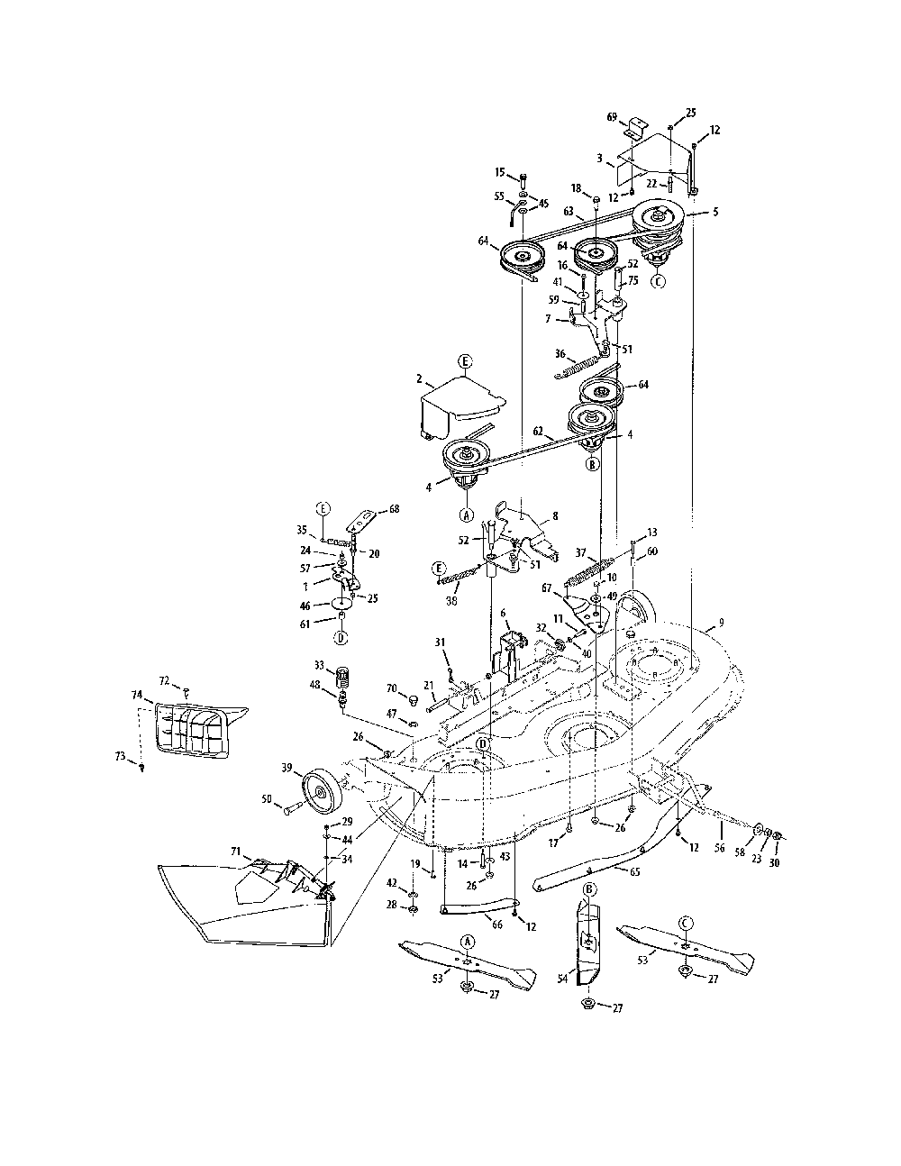 46" deck Diagram and Parts List for 13AJ771G031  MTD Lawn Tractor