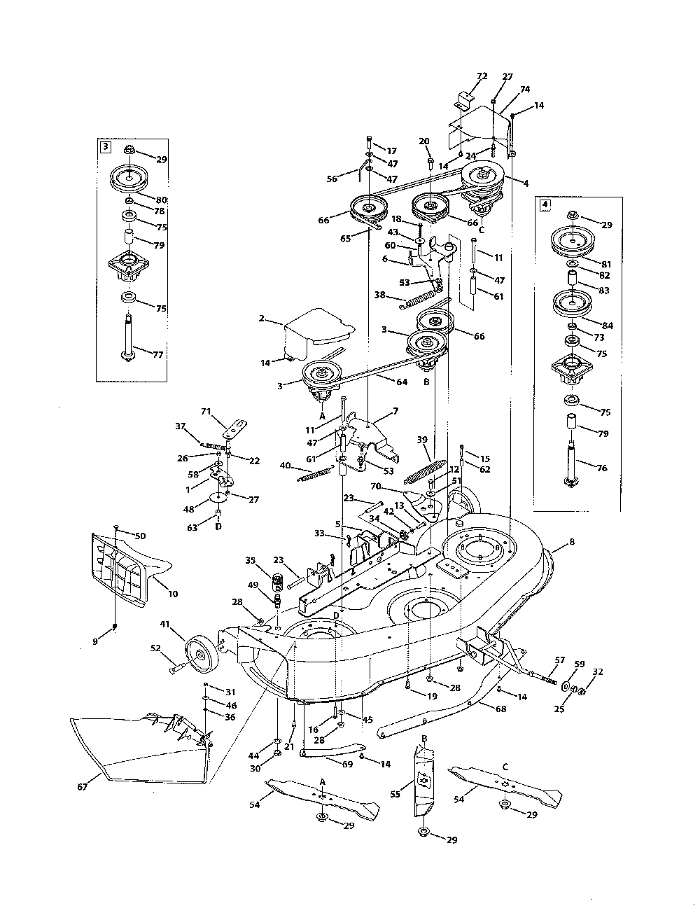 46" deck Diagram and Parts List for 13AX775H031  MTD Lawn Tractor