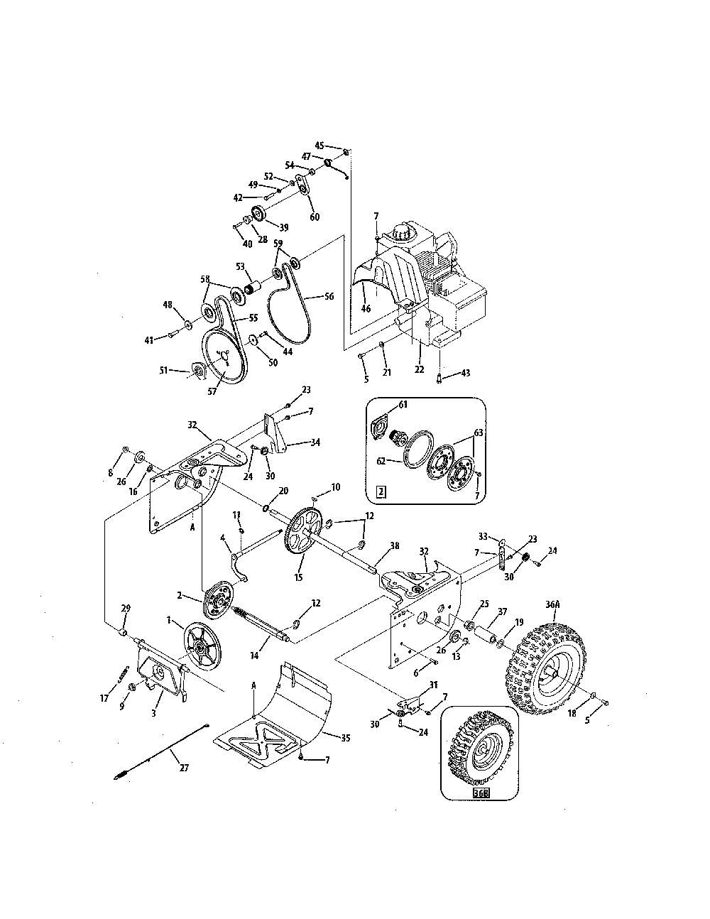 Drive Diagram and Parts List for 31BS6FEG731  MTD Snow Blower