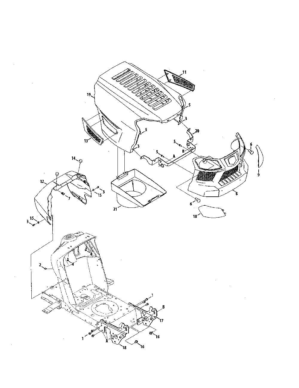 Hood/grill/plenum Diagram and Parts List for 131278XS099  MTD Lawn Tractor