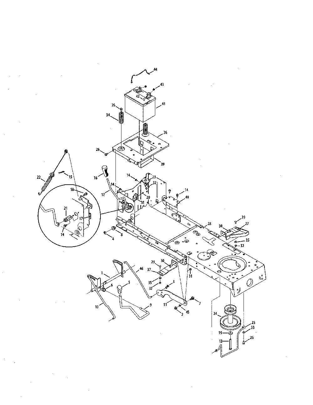 Frame/battery/lift Diagram and Parts List for 13BL78XT099  MTD Lawn Tractor