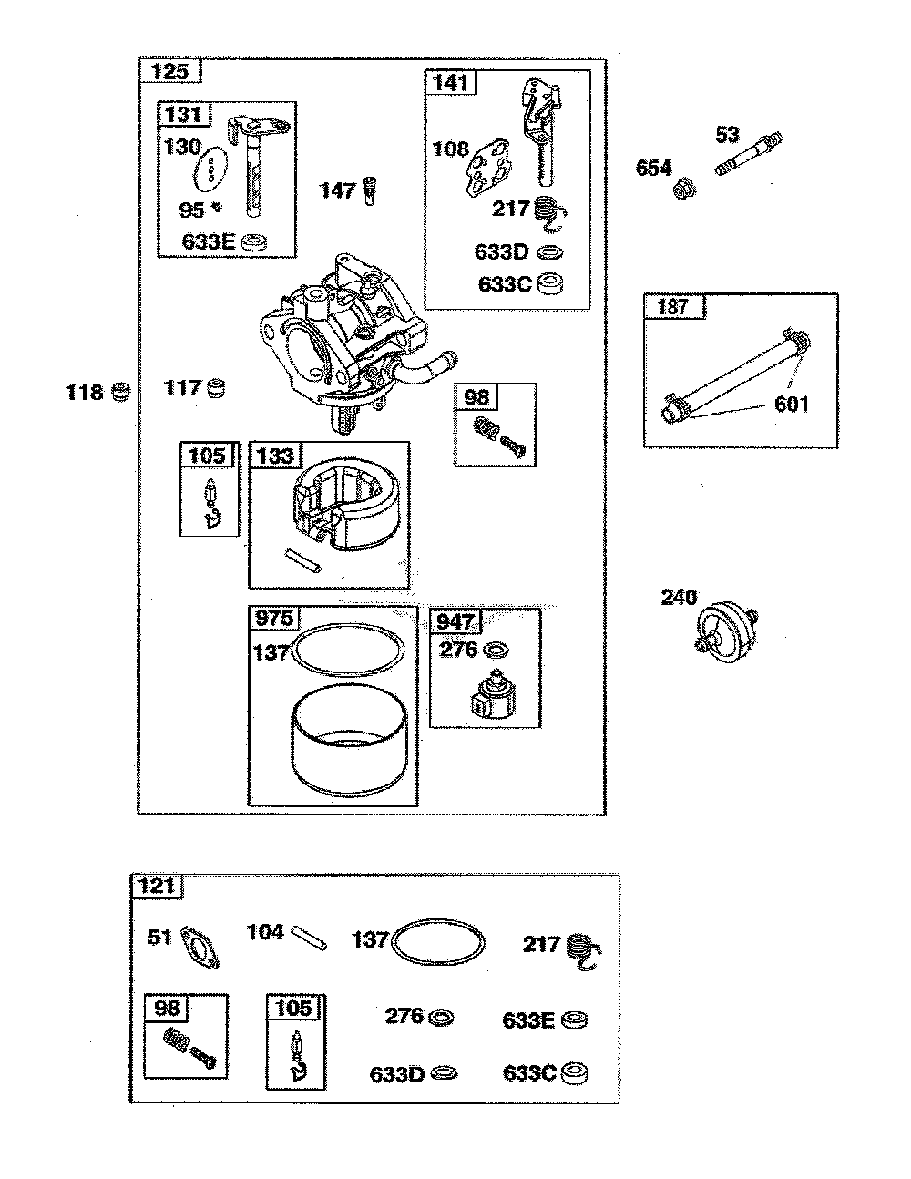 Carburetor/fuel supply Diagram and Parts List for 13AL77XT099  MTD Lawn Tractor