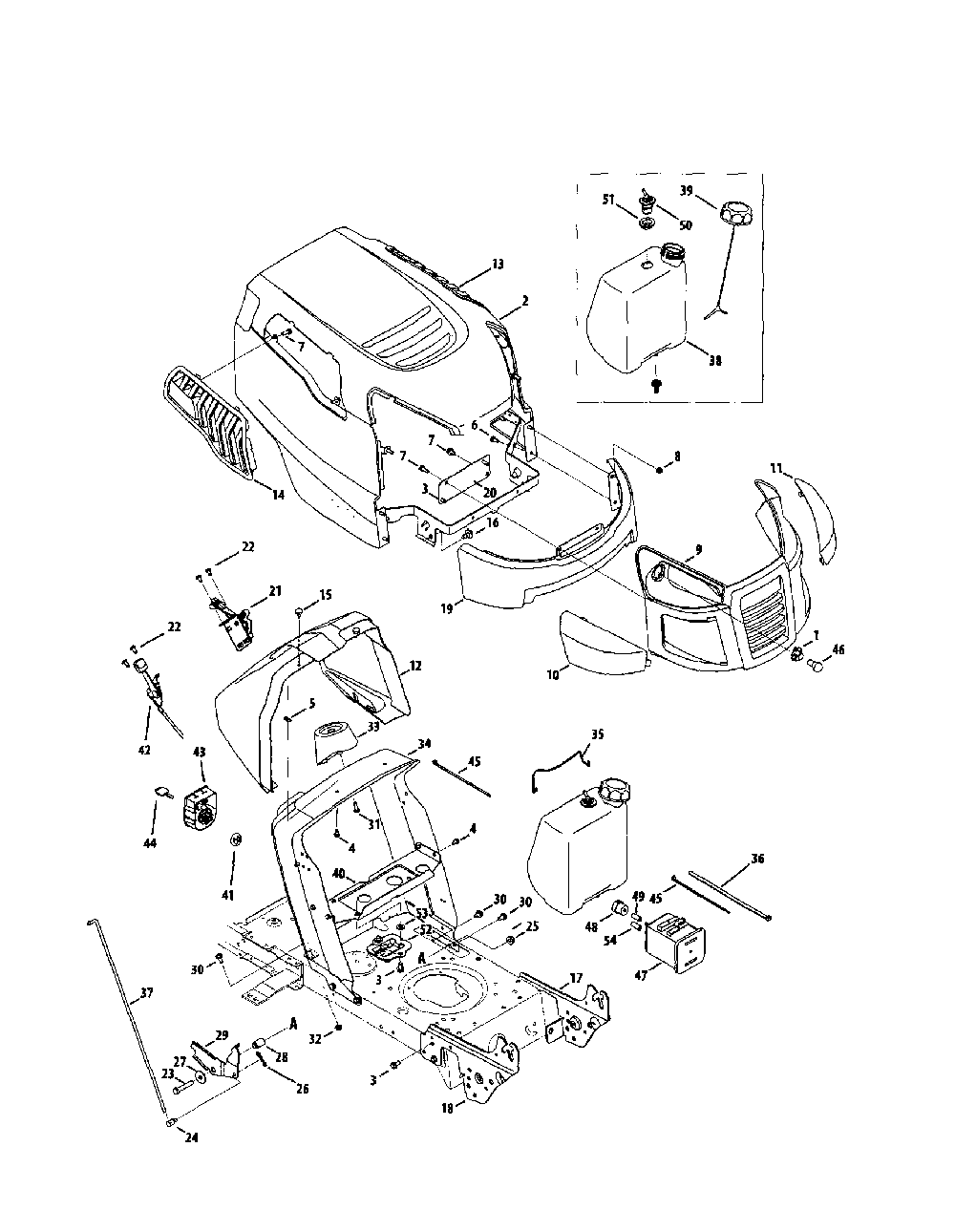 Hood Diagram and Parts List for 13AL78SS299  MTD Lawn Tractor