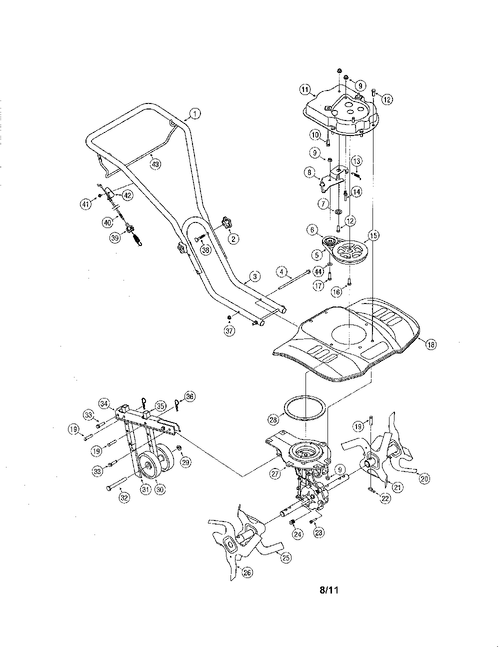 Tiller parts Diagram and Parts List for 21A-240D731  MTD Tiller