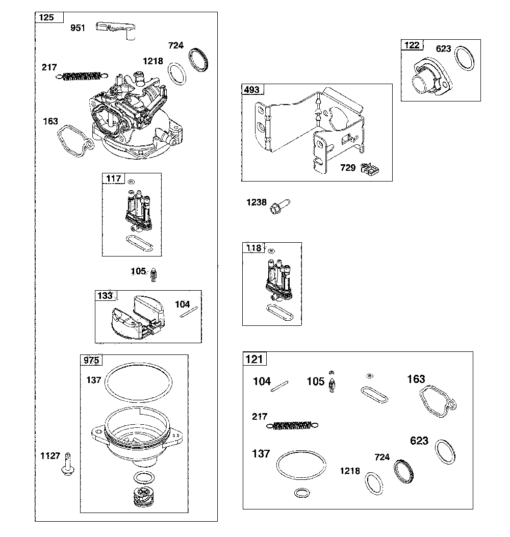 Carburetor Diagram and Parts List for 12ABR2BK793  MTD Lawn Mower