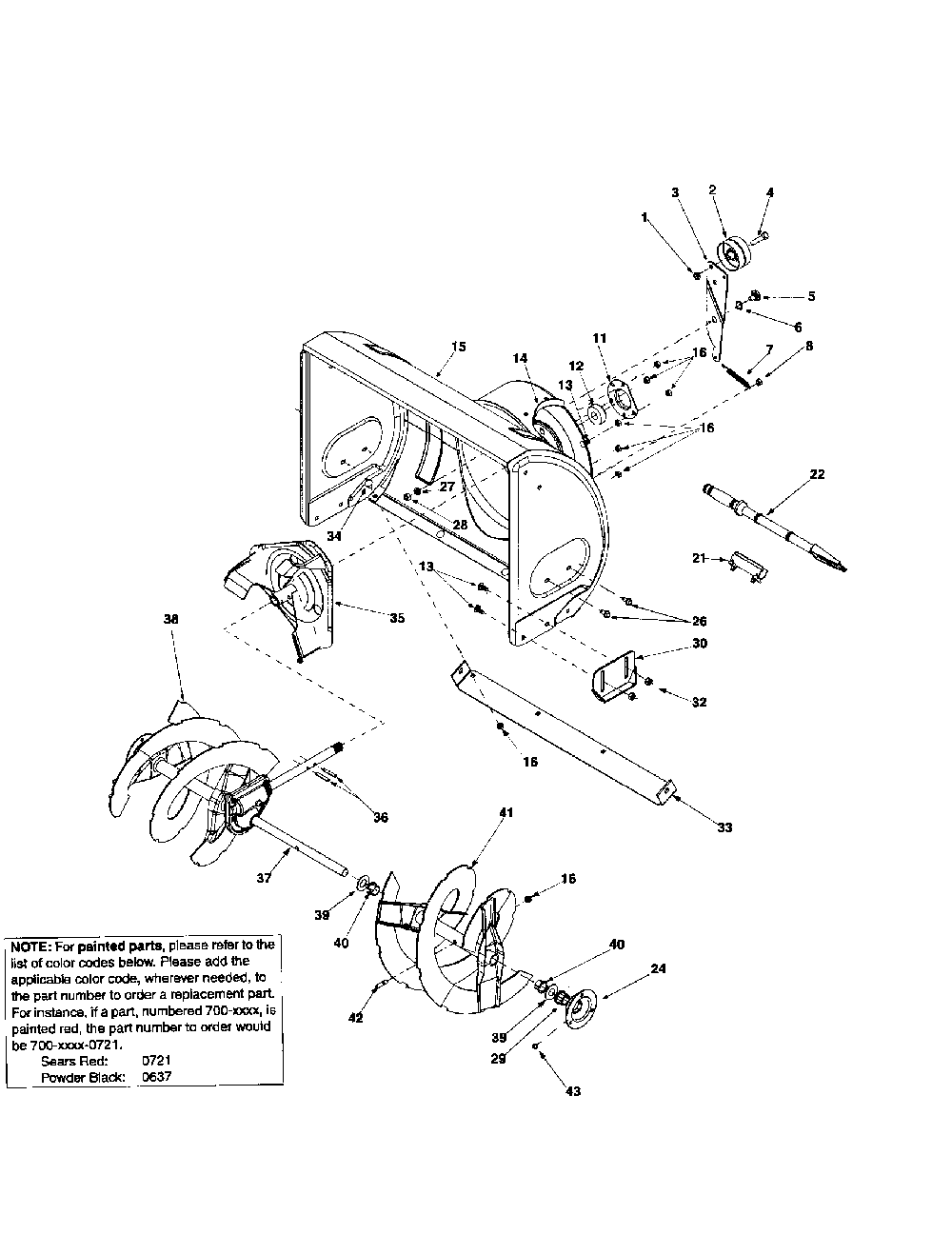 Auger housing/spirals/impeller Diagram and Parts List for 31AE7H8G799  MTD Snow Blower