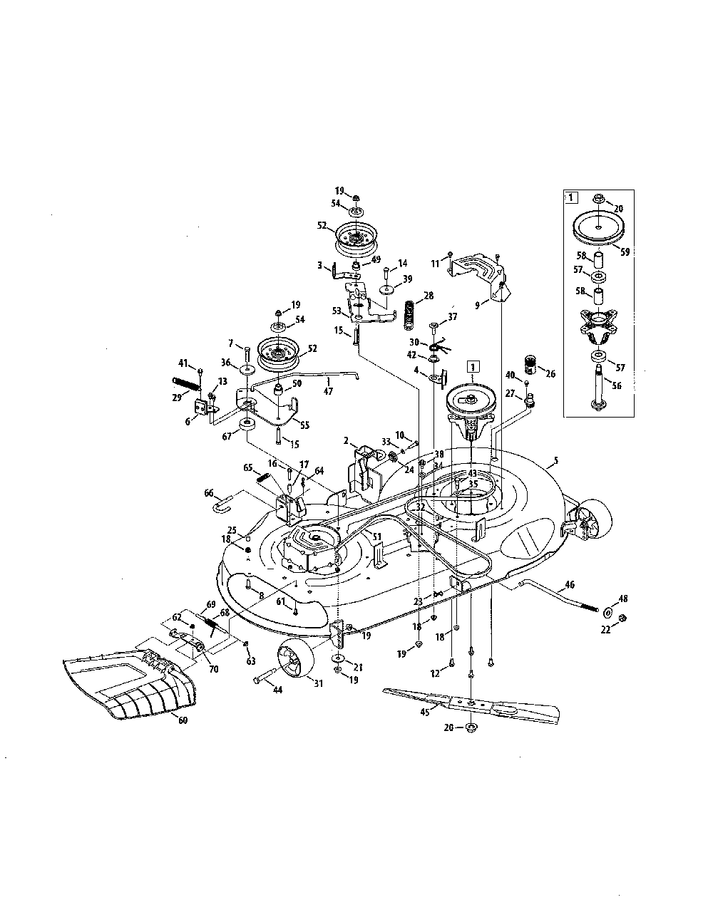 Deck mower/spindle pulley Diagram and Parts List for 13AL79XT099  MTD Lawn Tractor