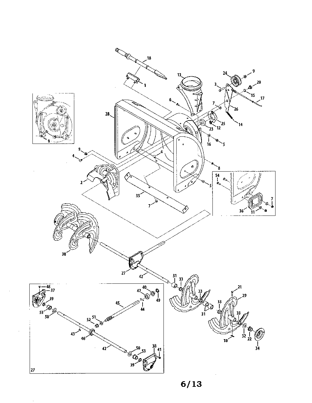 Auger & housing/gearbox Diagram and Parts List for 31AS63TF799  MTD Snow Blower