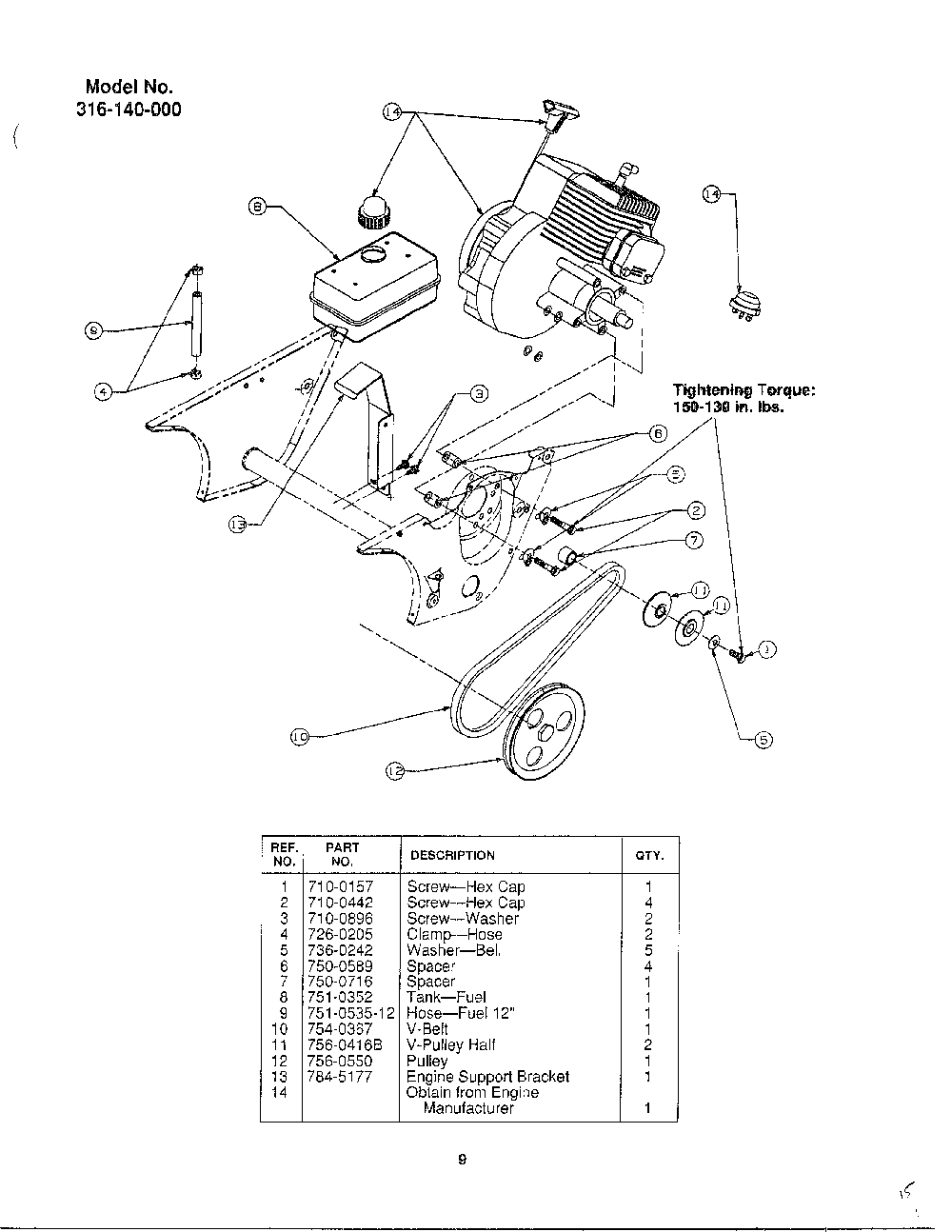 Snow thrower page 6 Diagram and Parts List for 316-140-000  MTD Snow Blower