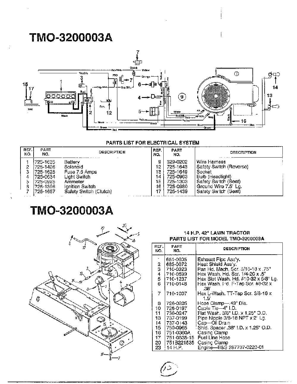 Electrical/42" lawn tractor Diagram and Parts List for 3200003A  MTD Lawn Tractor