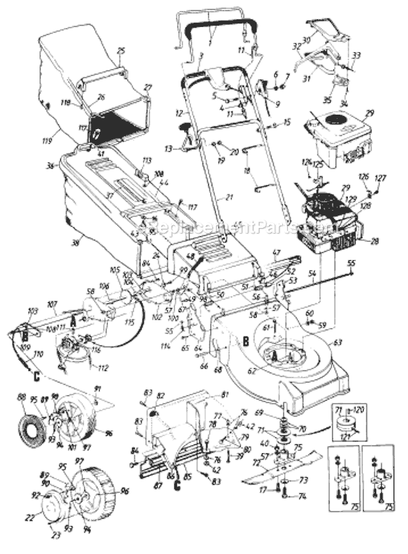 Page B Diagram and Parts List for MDL478R 1990 MTD Lawn Mower