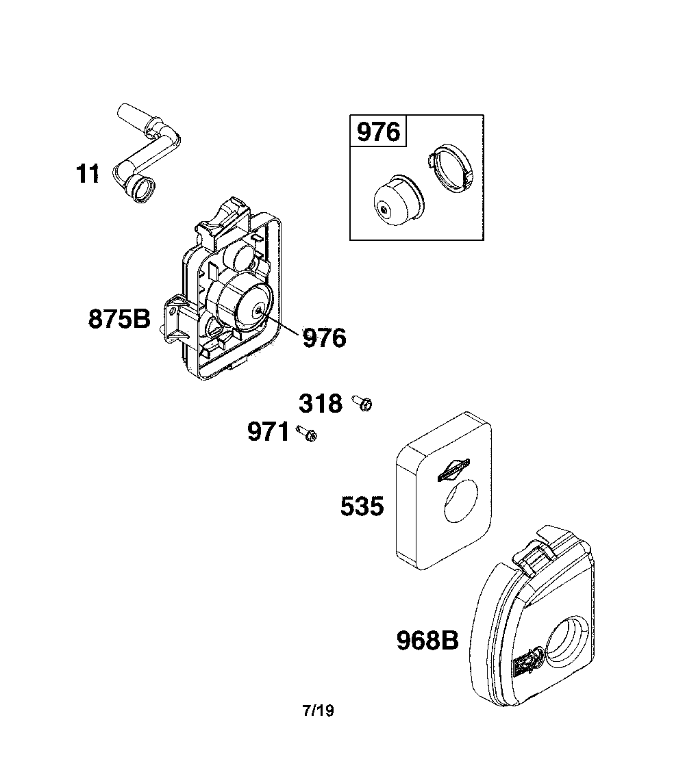 Air cleaner Diagram and Parts List for 12A-A15W793  MTD Lawn Mower
