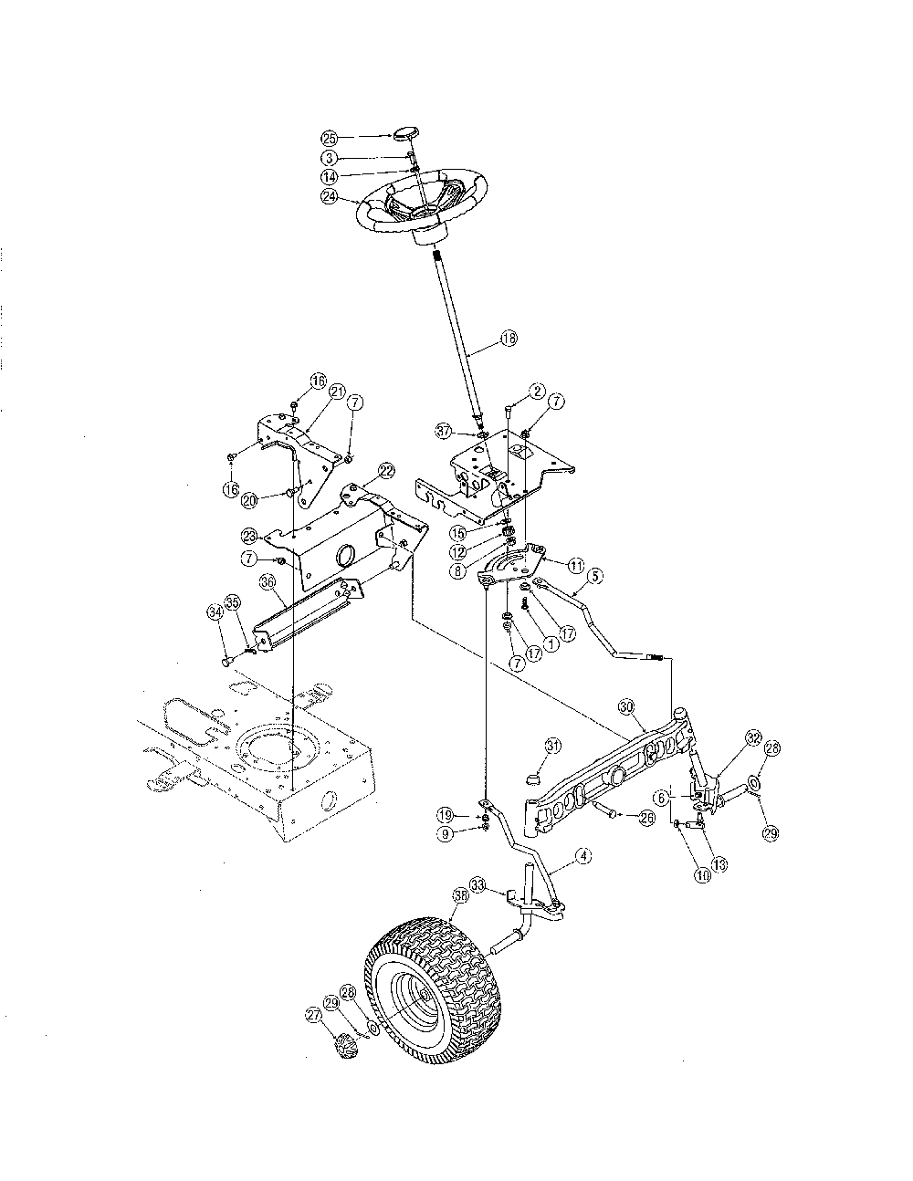 Steering Diagram and Parts List for 13AX605H730  MTD Lawn Tractor