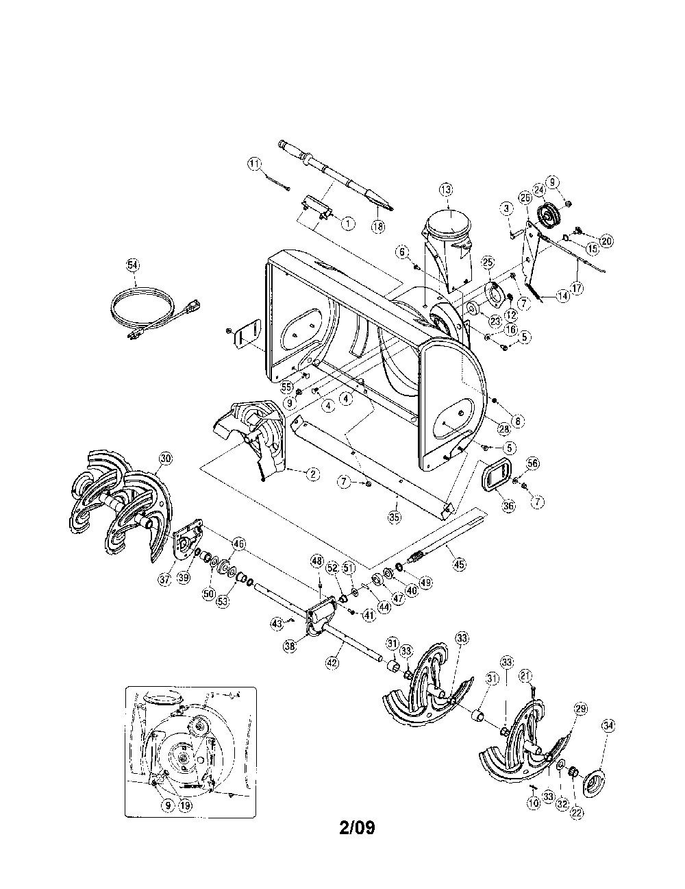 Auger and housing Diagram and Parts List for 31AM62EE799  MTD Snow Blower