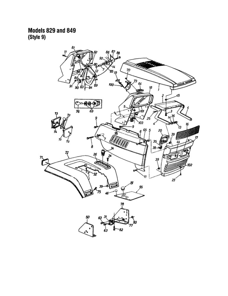 Hood/Grille 12 Diagram and Parts List for 820 THRU 829 MTD Lawn Tractor