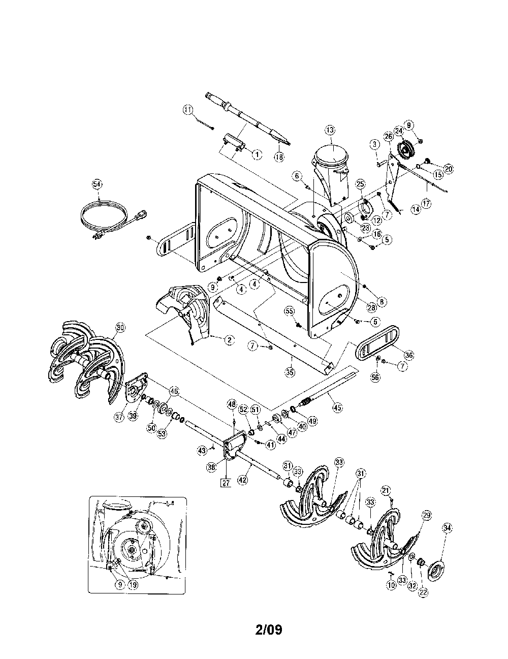 Auger and housing Diagram and Parts List for 31AH5WTG799  MTD Snow Blower