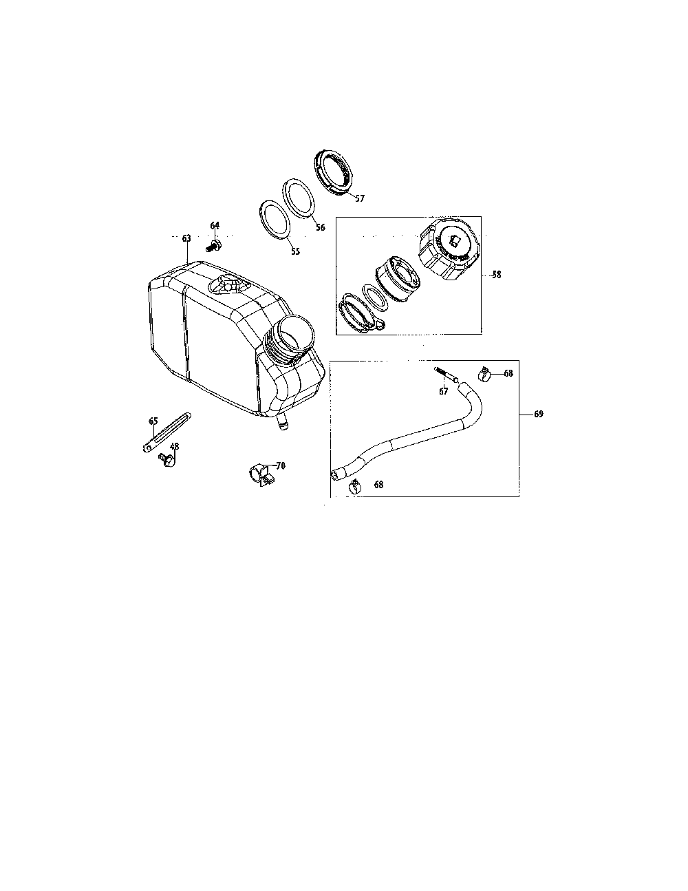 Fuel tank Diagram and Parts List for 12ABC32J799  MTD Lawn Mower