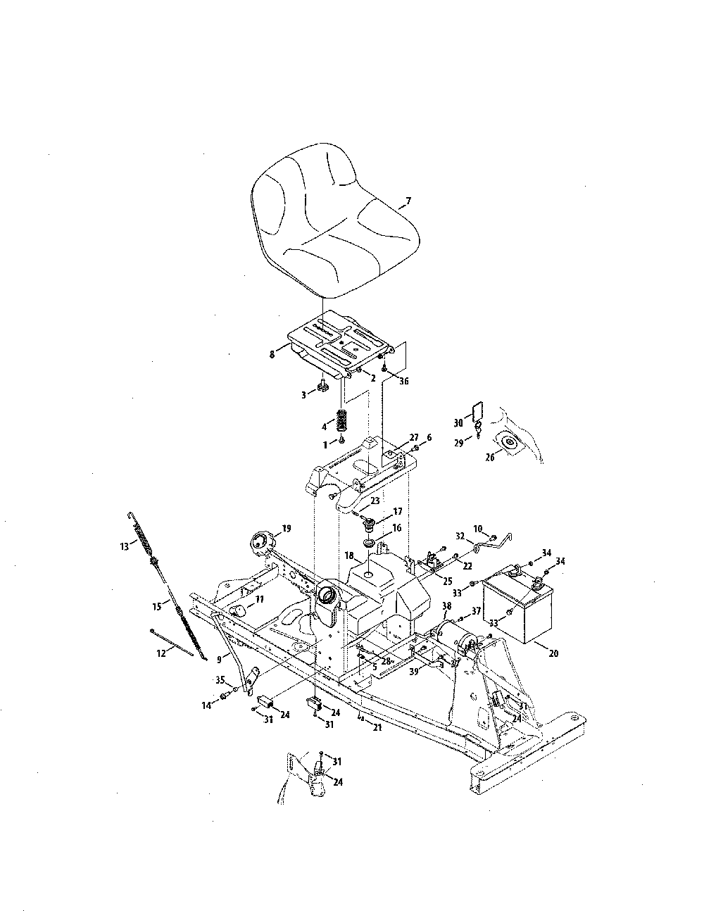 Seat/battery Diagram and Parts List for 13A726JD299  MTD Lawn Tractor