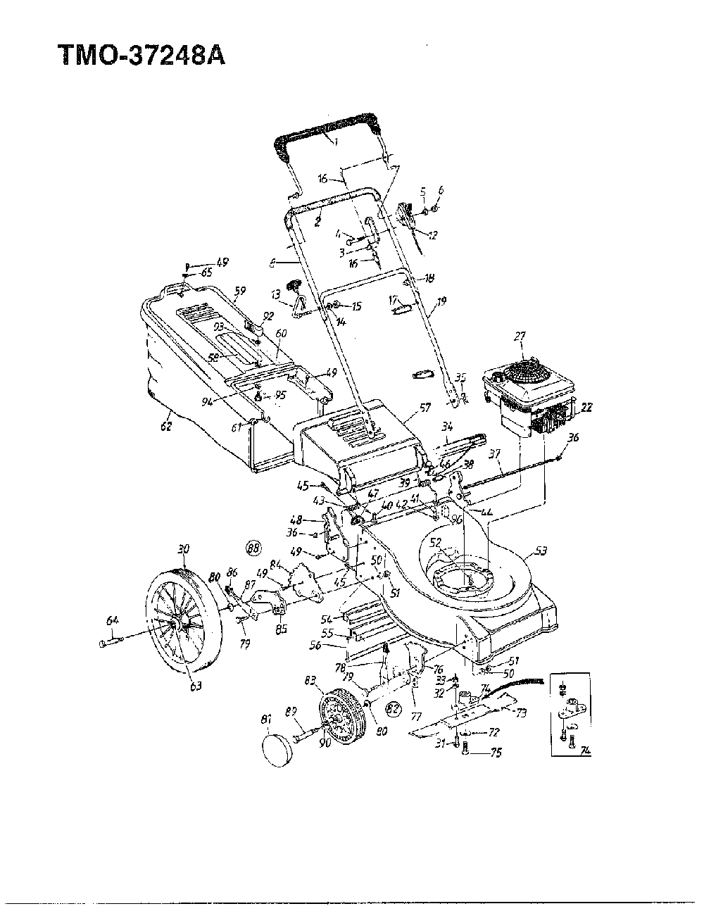 5hp 21" hi-wheel mower Diagram and Parts List for 37248A  MTD Lawn Mower