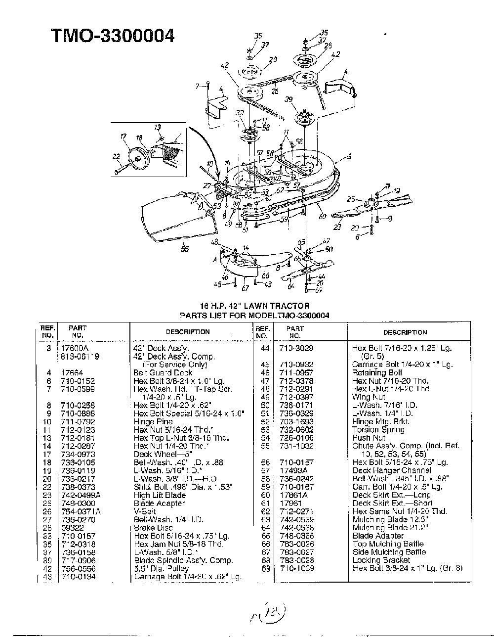 14hp 42" lawn tractor Diagram and Parts List for 3300004  MTD Lawn Tractor