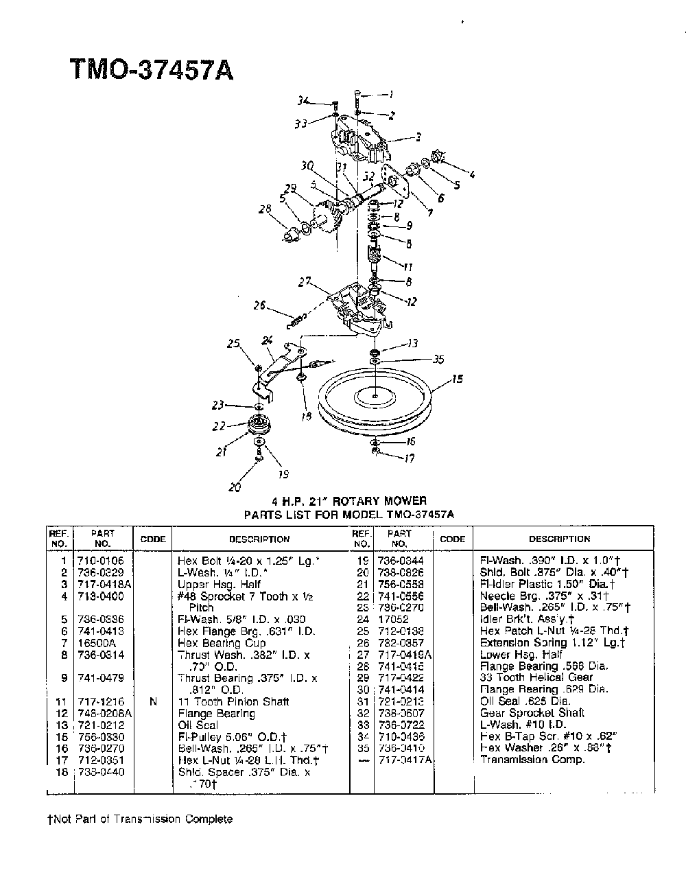 4hp 21" rotary mower Diagram and Parts List for 37246A  MTD Lawn Mower