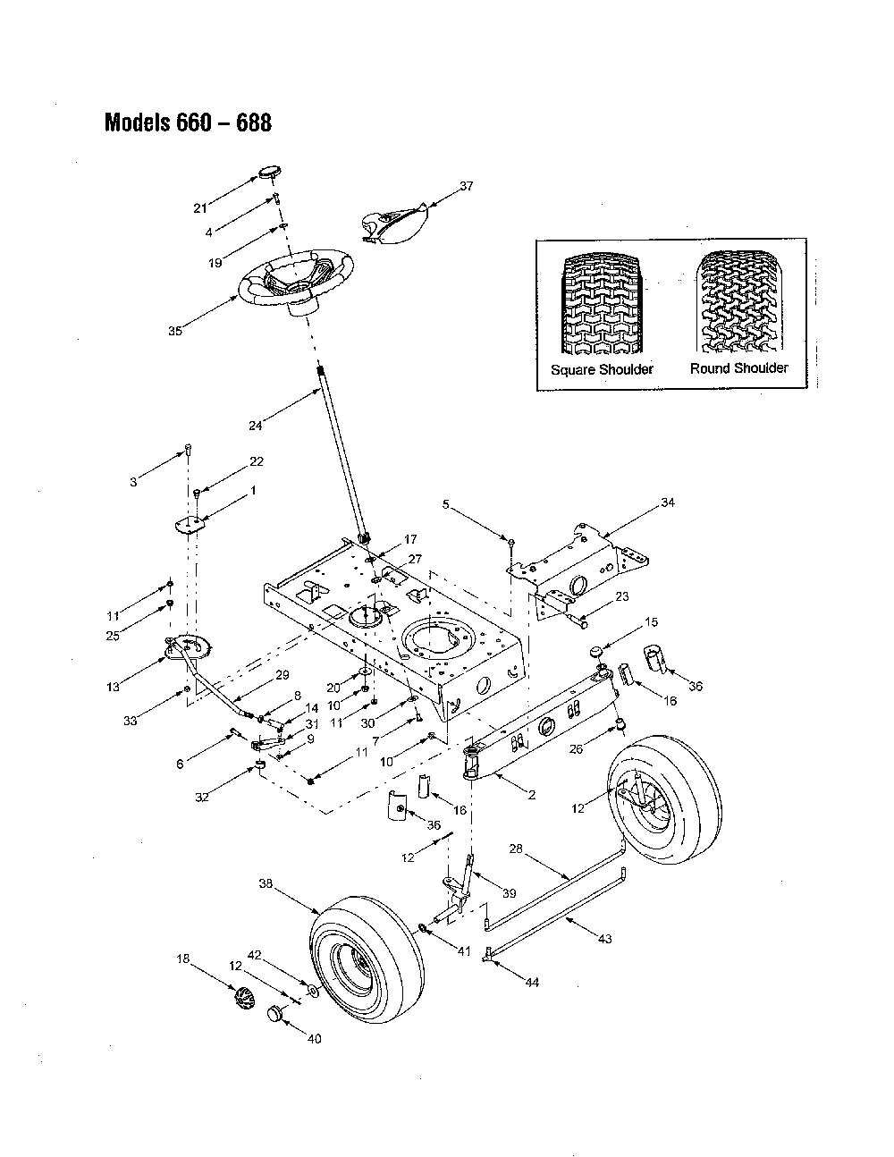 Steering Diagram and Parts List for 13AM660F700  MTD Lawn Tractor