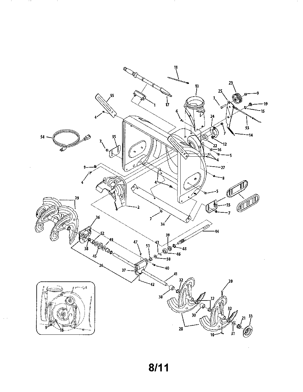 Auger/auger housing Diagram and Parts List for 31BS6FEG731  MTD Snow Blower