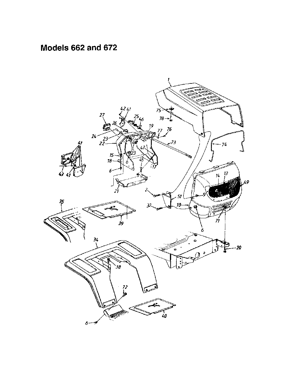 Hood - model 662 and 672 Diagram and Parts List for 13AQ675G062  MTD Lawn Tractor