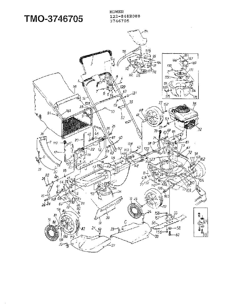5hp 21" rotary mower Diagram and Parts List for 3746705  MTD Lawn Mower