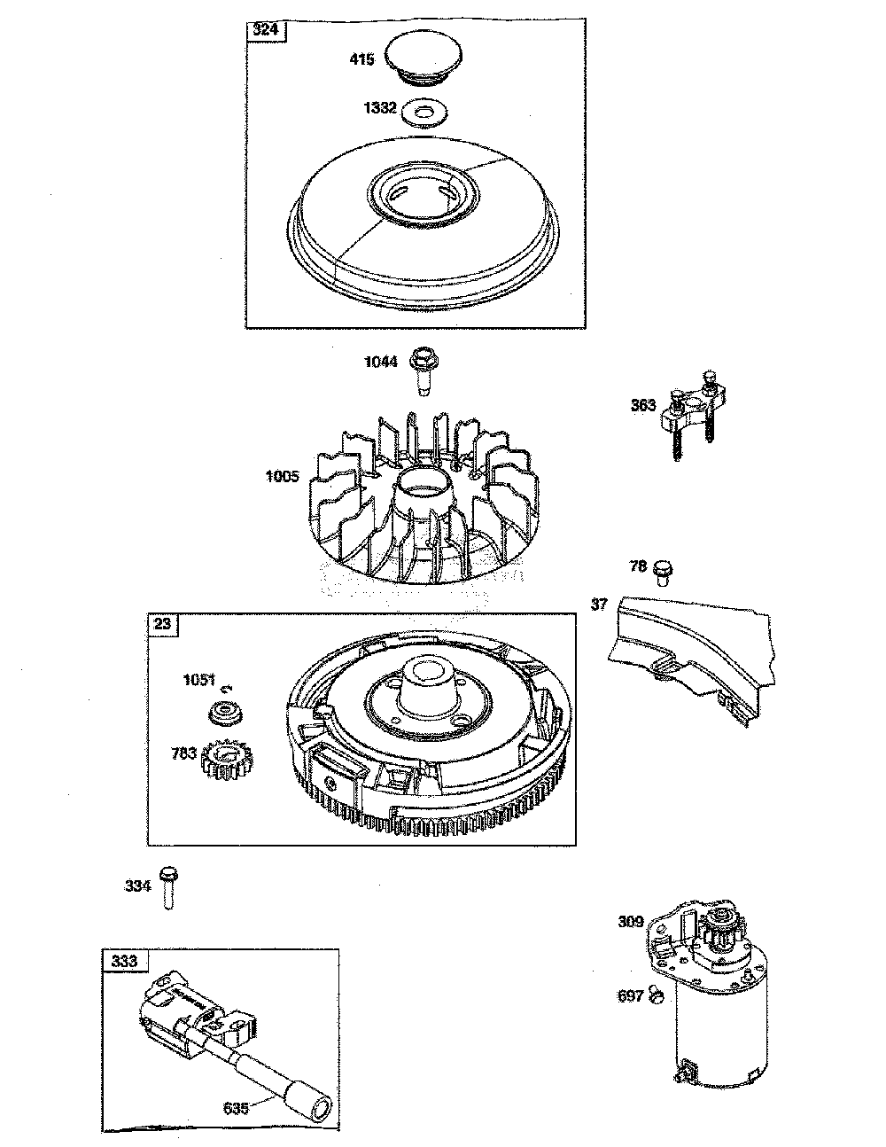Flywheel/ignition/starter Diagram and Parts List for 13AL77XT099  MTD Lawn Tractor