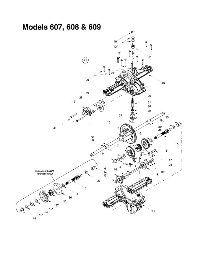 Single Speed Transmission Diagram and Parts List for 608  MTD Lawn Tractor