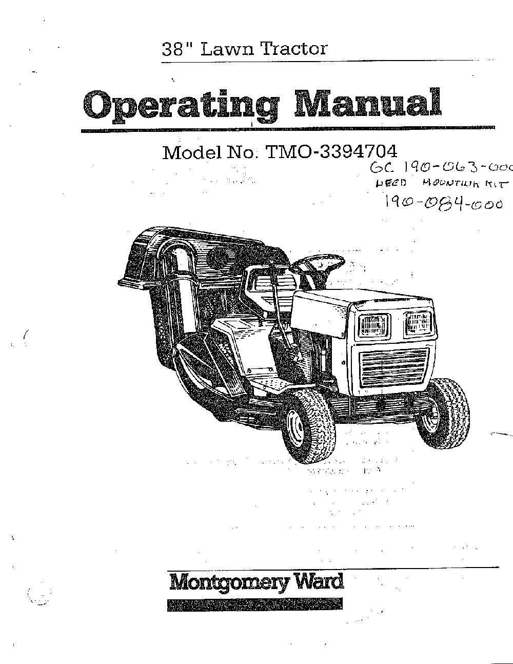 38" lawn tractor Diagram and Parts List for 3394704  MTD Lawn Tractor