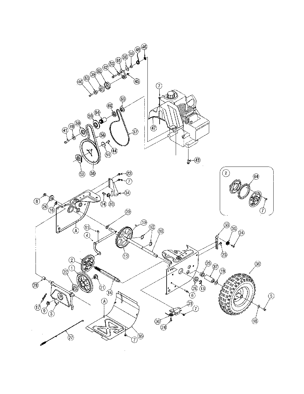 Drive Diagram and Parts List for 31A-6BCD700  MTD Snow Blower