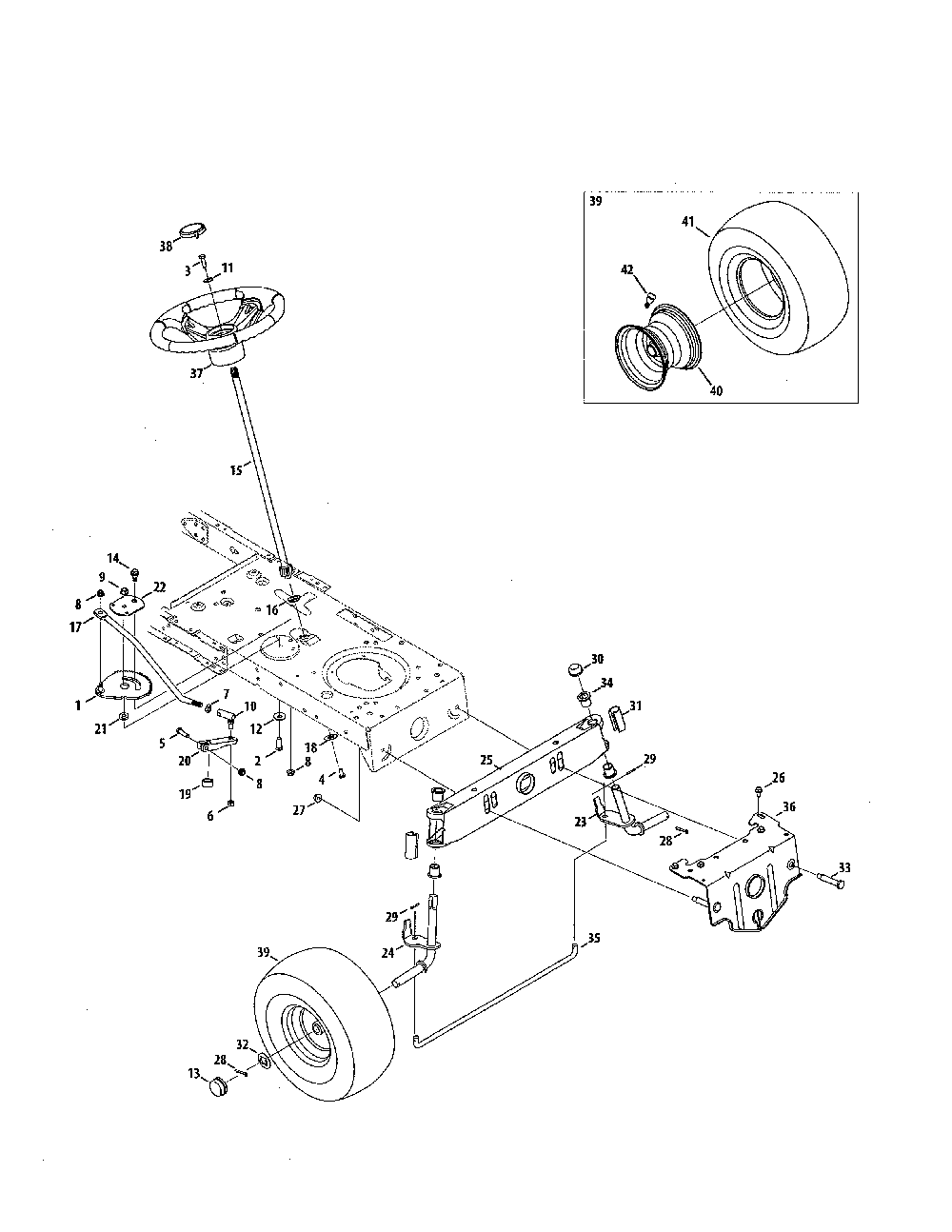 Steering/wheels Diagram and Parts List for 13BL78XT099  MTD Lawn Tractor